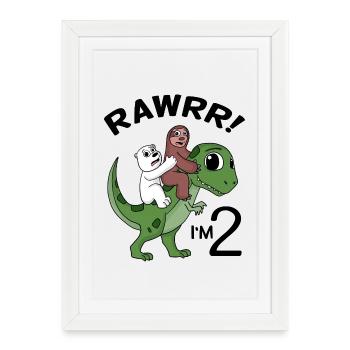 Je suis 2 anniversaire de dinosaures - Affiche encadrée (27 × 37 cm) - blanc - Devant