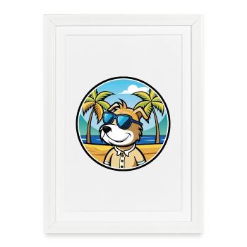Sporting Lucas Terrier Chien Race Dessin Animé Plage - Affiche encadrée (27 × 37 cm) - blanc - Devant