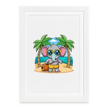 Lunettes de soleil de plage d’été de dessin animé drôle d’éléphant - Affiche encadrée (27 × 37 cm) - blanc - Devant