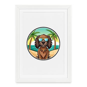 German Longhaired Pointer Dog Breed Cartoon Beach - Framed poster (27 × 37 cm) - white - Front