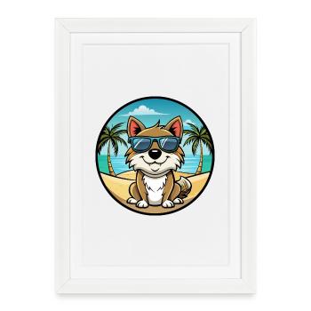 Majorca Ratter Dog Breed Cartoon Sunglasses Beach - Framed poster (27 × 37 cm) - white - Front