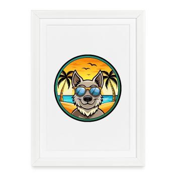 Mudi Chien Race Dessin Animé Lunettes De Soleil Plage - Affiche encadrée (27 × 37 cm) - blanc - Devant