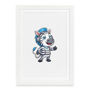 Zebra Funny Cartoon Character Musique de casque - Affiche encadrée (27 × 37 cm) - blanc - Devant