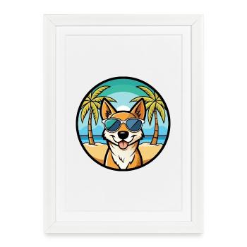 Perro De Presa Mallorquin Dog Breed Cartoon Beach - Framed poster (27 × 37 cm) - white - Front
