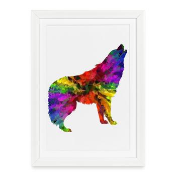 loup arc-en - Affiche encadrée (27 × 37 cm) - blanc - Devant