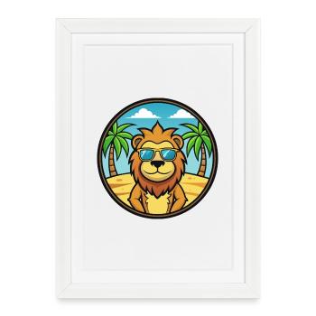 Lion Funny Cartoon Summer Beach Sunglasses Sticker - Framed poster (27 × 37 cm) - white - Front