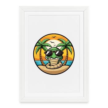 Serpent Drôle Dessin Animé Plage D’été Lunettes De Soleil Cool - Affiche encadrée (27 × 37 cm) - blanc - Devant