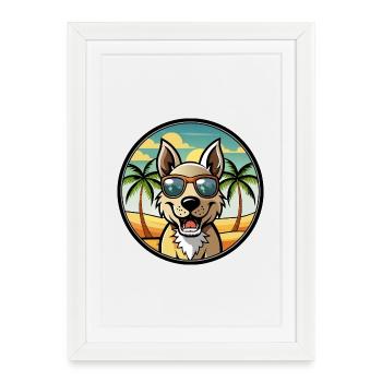 Indien Paria Chien Race Dessin Animé Lunettes De Soleil Plage - Affiche encadrée (27 × 37 cm) - blanc - Devant