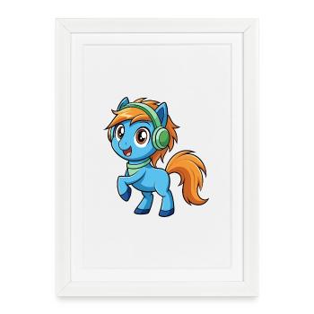 Pony Funny Cartoon Character Headphone Music - Framed poster (27 × 37 cm) - white - Front