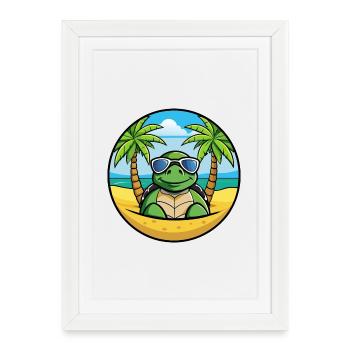 Turtle Funny Cartoon Summer Beach Sunglasses Cool - Framed poster (27 × 37 cm) - white - Front