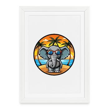 Lunettes de soleil de plage d’été de dessin animé drôle d’éléphant - Affiche encadrée (27 × 37 cm) - blanc - Devant