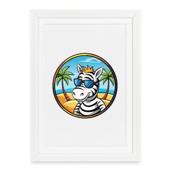 Zèbre Drôle Dessin Animé Plage D’été Lunettes De Soleil Cool - Affiche encadrée (27 × 37 cm) - blanc - Devant