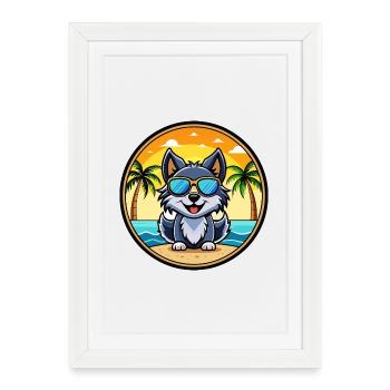 Schipperke Dog Breed Cartoon Sunglasses Beach - Framed poster (27 × 37 cm) - white - Front