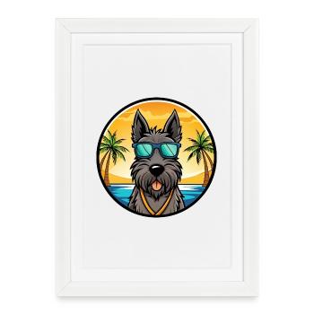 Scottish Terrier Chien Race Dessin Animé Lunettes De Soleil Plage - Affiche encadrée (27 × 37 cm) - blanc - Devant