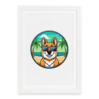 Chien Mioritique Roumain Race Dessin Animé Lunettes De Soleil Plage - Affiche encadrée (27 × 37 cm) - blanc - Devant