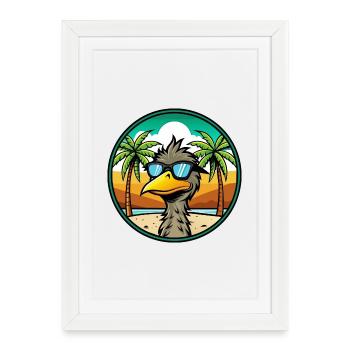 Emu Funny Cartoon Lunettes de soleil de plage d’été Autocollant - Affiche encadrée (27 × 37 cm) - blanc - Devant