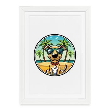 Plott Hound Chien Race Dessin Animé Lunettes De Soleil Plage - Affiche encadrée (27 × 37 cm) - blanc - Devant