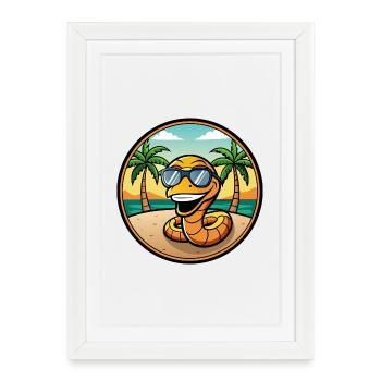 Serpent Drôle Dessin Animé Plage D’été Lunettes De Soleil Cool - Affiche encadrée (27 × 37 cm) - blanc - Devant