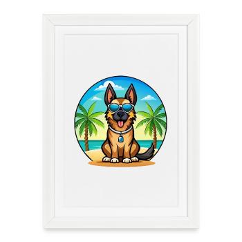 Lunettes de soleil de dessin animé de race de chien de berger allemand - Affiche encadrée (27 × 37 cm) - blanc - Devant