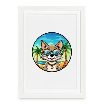 Lunettes de soleil brésiliennes à poil court de race de chat de dessin animé - Affiche encadrée (27 × 37 cm) - blanc - Devant