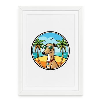 Galgo Español Hunderasse Cartoon Sonnenbrille Strand - Gerahmtes Poster (27 × 37 cm) - Weiß - Vorne