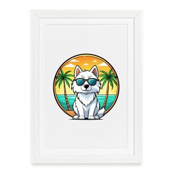 American Eskimo Dog Breed Cartoon Sunglasses Beach - Framed poster (27 × 37 cm) - white - Front