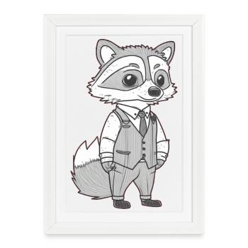 Renard occupé - Affiche encadrée (27 × 37 cm) - blanc - Devant