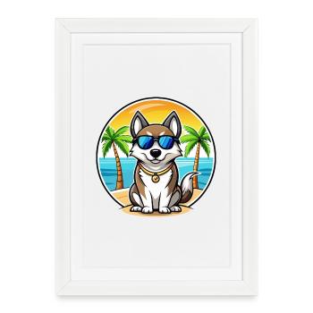 Lunettes de soleil de dessin animé Laika Dog Breed de Sibérie orientale - Affiche encadrée (27 × 37 cm) - blanc - Devant