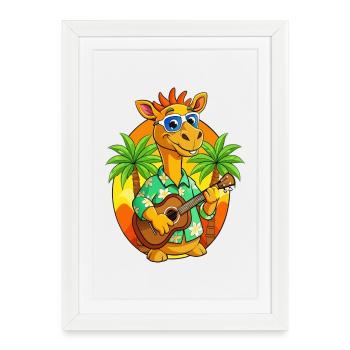 Drôle Camel Dessin animé Plage d’été Lunettes de soleil Guitare - Affiche encadrée (27 × 37 cm) - blanc - Devant