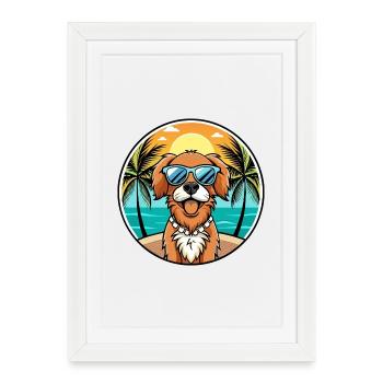 Épagneul picard race de chien dessin animé lunettes de soleil plage - Affiche encadrée (27 × 37 cm) - blanc - Devant