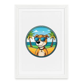 Auvergne Chien D’arrêt Race Dessin Animé Lunettes De Soleil Plage - Affiche encadrée (27 × 37 cm) - blanc - Devant