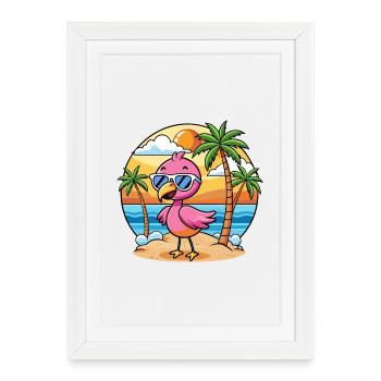Flamingo Funny Cartoon Summer Beach Sunglasses - Framed poster (27 × 37 cm) - white - Front