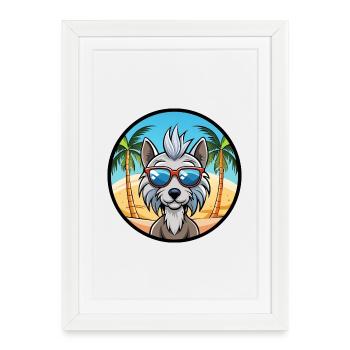Chinese Crested Dog Breed Cartoon Sunglasses Beach - Framed poster (27 × 37 cm) - white - Front