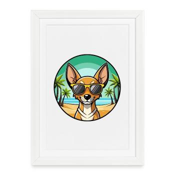 Cirneco Dell Etna Dog Breed Cartoon Sunglass Beach - Framed poster (27 × 37 cm) - white - Front