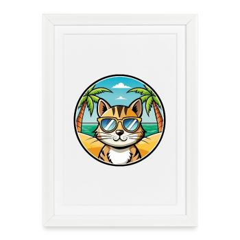 Lunettes de soleil de dessin animé de race de chat domestique plage - Affiche encadrée (27 × 37 cm) - blanc - Devant