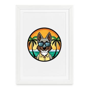 Berger géorgien race dessin animé lunettes de soleil plage - Affiche encadrée (27 × 37 cm) - blanc - Devant