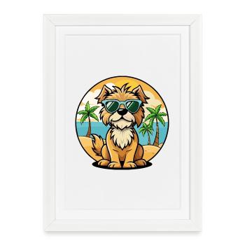 Briquet Griffon Vendeen Race de chien Cartoon Beach - Affiche encadrée (27 × 37 cm) - blanc - Devant