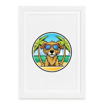 Fauve De Bretagne Race De Chien Dessin Animé Lunettes De Soleil Plage - Affiche encadrée (27 × 37 cm) - blanc - Devant