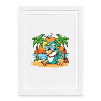 Hummingbird Funny Cartoon Summer Beach Sunglasses - Framed poster (27 × 37 cm) - white - Front