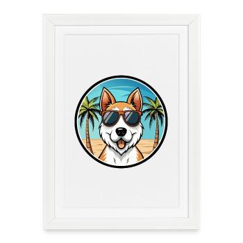 Fox Terrier Smooth Dog Breed Cartoon Sunglasses - Framed poster (27 × 37 cm) - white - Front