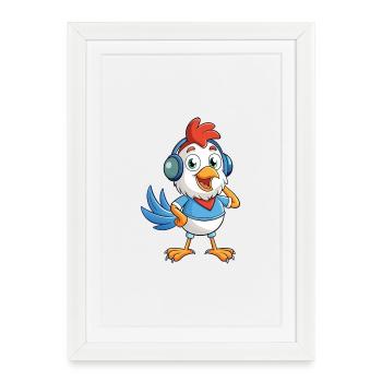 poulet drôle dessin animé personnage casque musique - Affiche encadrée (27 × 37 cm) - blanc - Devant