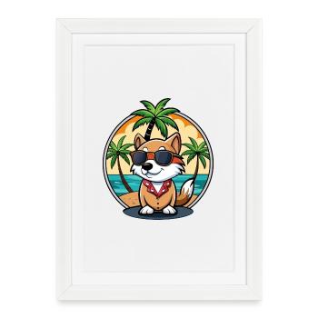 Kai Ken Chien Race Dessin Animé Lunettes De Soleil Plage - Affiche encadrée (27 × 37 cm) - blanc - Devant