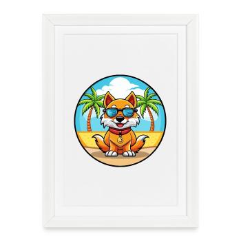 Chien impérial chinois race dessin animé lunettes de soleil plage - Affiche encadrée (27 × 37 cm) - blanc - Devant