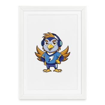 Falcon Funny Cartoon Character Musique de casque - Affiche encadrée (27 × 37 cm) - blanc - Devant