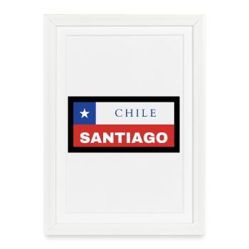 Santiago City en drapeau chilien - Affiche encadrée (27 × 37 cm) - blanc - Devant