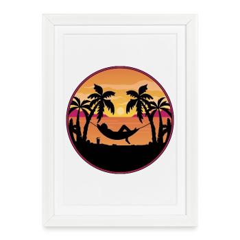 Palm Trees Hammock Sunset - Framed poster (27 × 37 cm) - white - Front