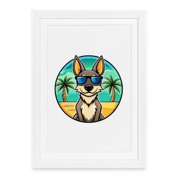 Kelpie australien race de chien dessin animé lunettes de soleil plage - Affiche encadrée (27 × 37 cm) - blanc - Devant