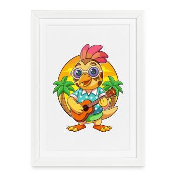 Funny Quail Cartoon Summer Beach Sunglasses Guitar - Framed poster (27 × 37 cm) - white - Front