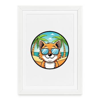 Bambino Cat Breed Cartoon Lunettes de soleil Beach - Affiche encadrée (27 × 37 cm) - blanc - Devant