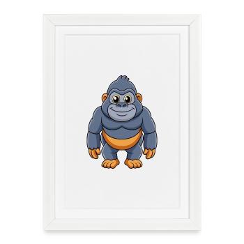 Gorilla Cute Mascot Cartoon Character Kawaii - Framed poster (27 × 37 cm) - white - Front